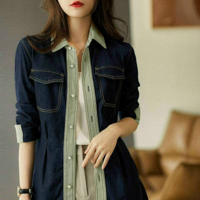 ĐẦM JEAN DENIM DÁNG XÒE PHỐI CỔ TAY LỠ - J.16